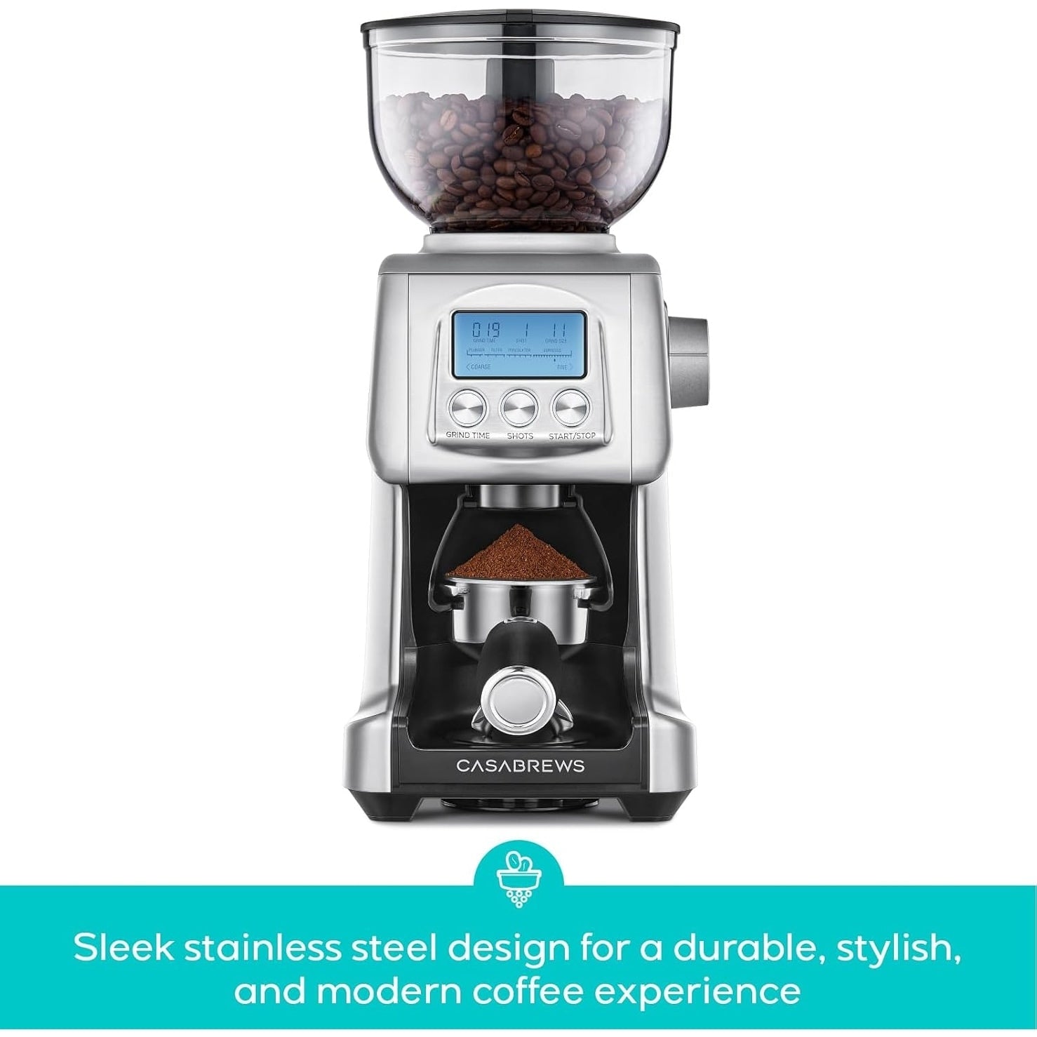 Moulin à café électrique CASABREWS Tornado à meules coniques argentées - N/A