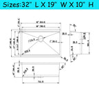 Évier de cuisine sous plan CB HOME 32 po, encastrable, noir/acier inoxydable, cuve simple avec accessoires
