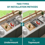 Évier de cuisine sous plan CB HOME 32 po, encastrable, noir/acier inoxydable, cuve simple avec accessoires