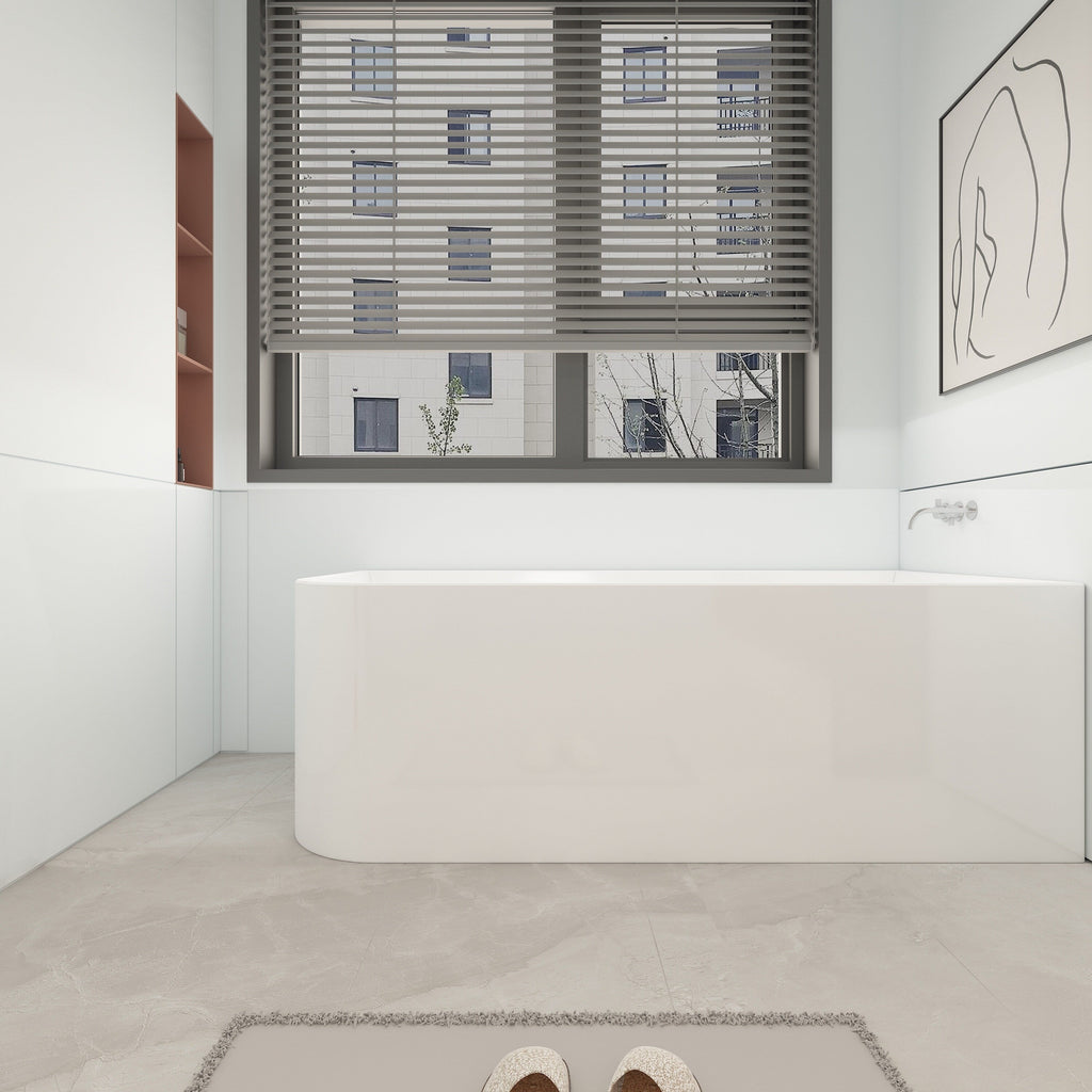 Baignoires autoportantes en acrylique CB HOME 59''/67'', baignoires simples contre le mur, trop-plein gauche/droite