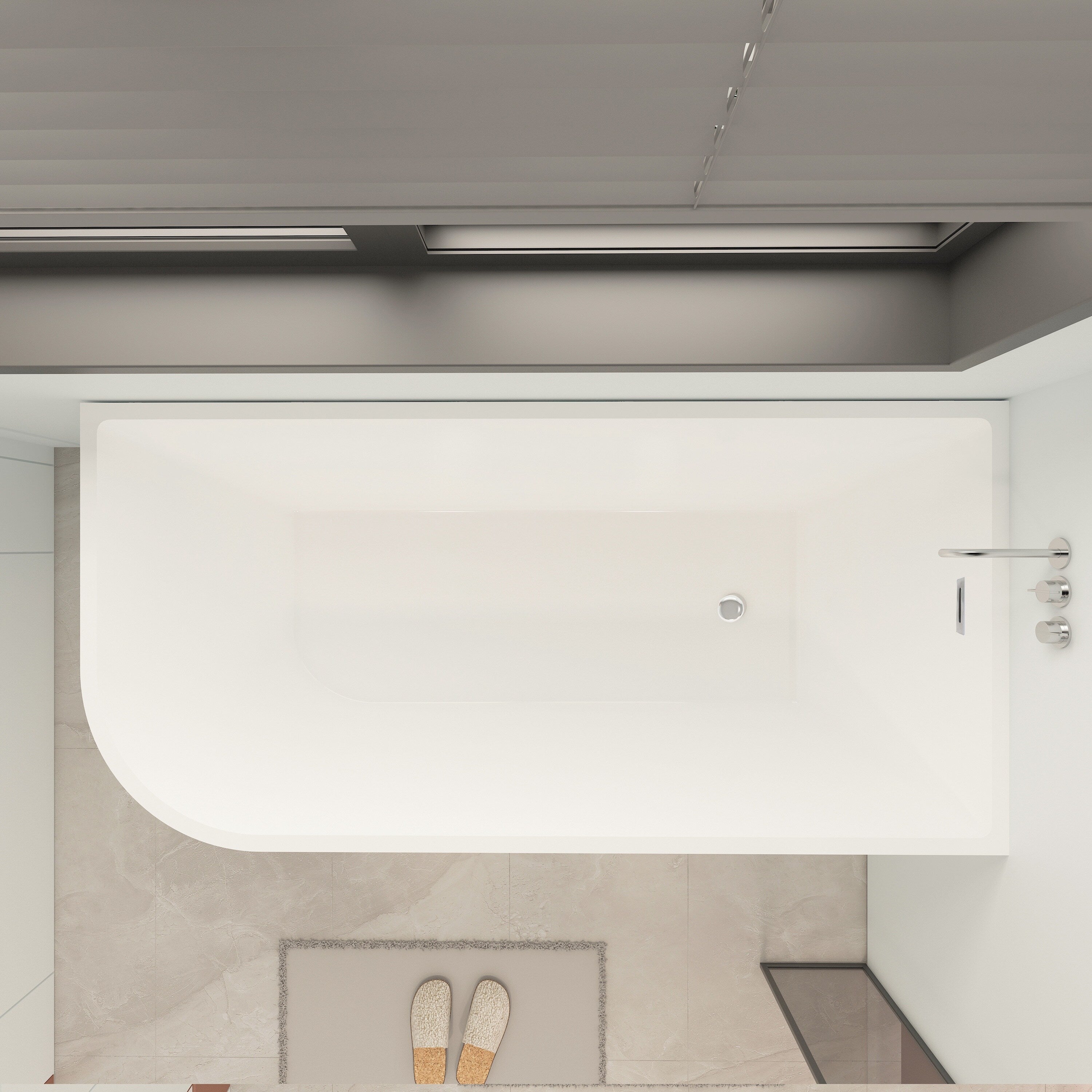 Baignoires autoportantes en acrylique CB HOME 59''/67'', baignoires simples contre le mur, trop-plein gauche/droite