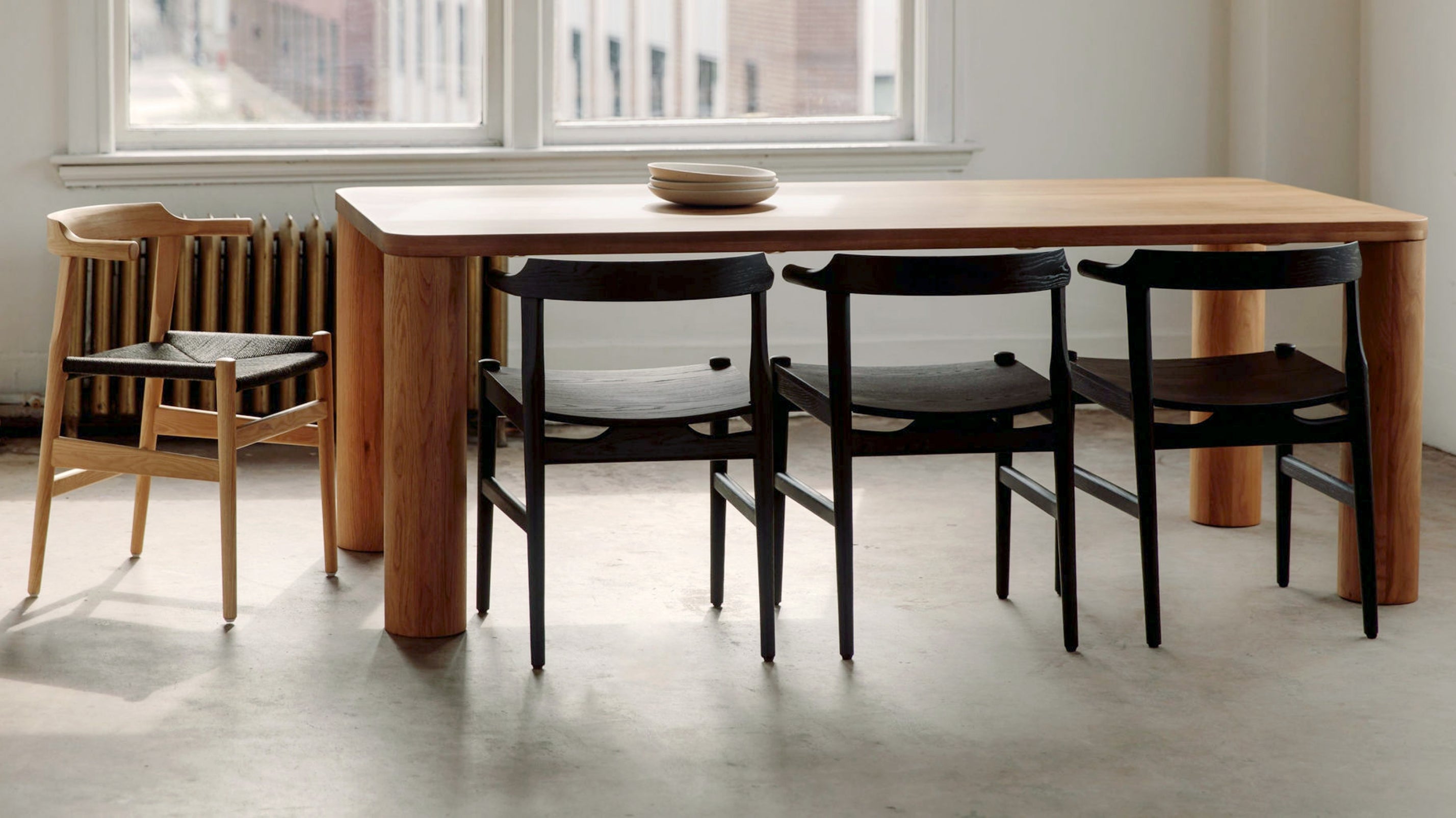 Chaise de salle à manger à dossier rabattable, assise en bois, frêne noir