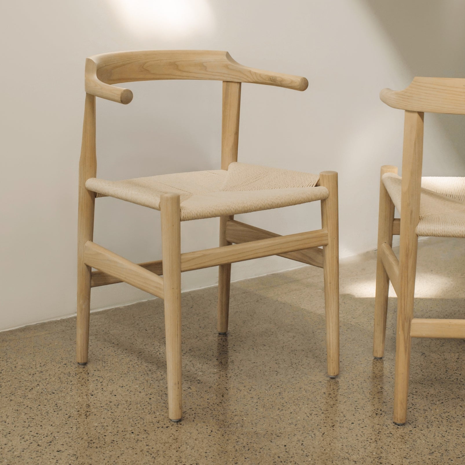 Chaise de salle à manger à dossier rabattable, assise en corde de papier naturelle, frêne