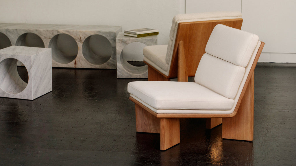 Fauteuil lounge à structure en chêne, motif à chevrons