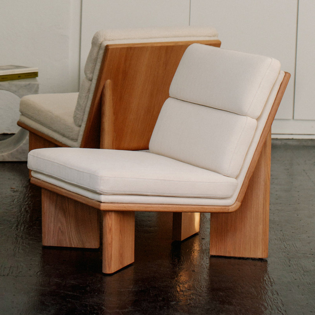 Fauteuil lounge à structure en chêne, motif à chevrons