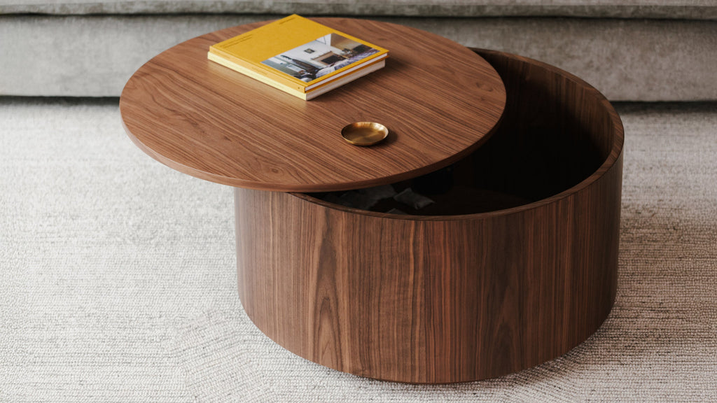 Table basse de rangement Orbit, noyer