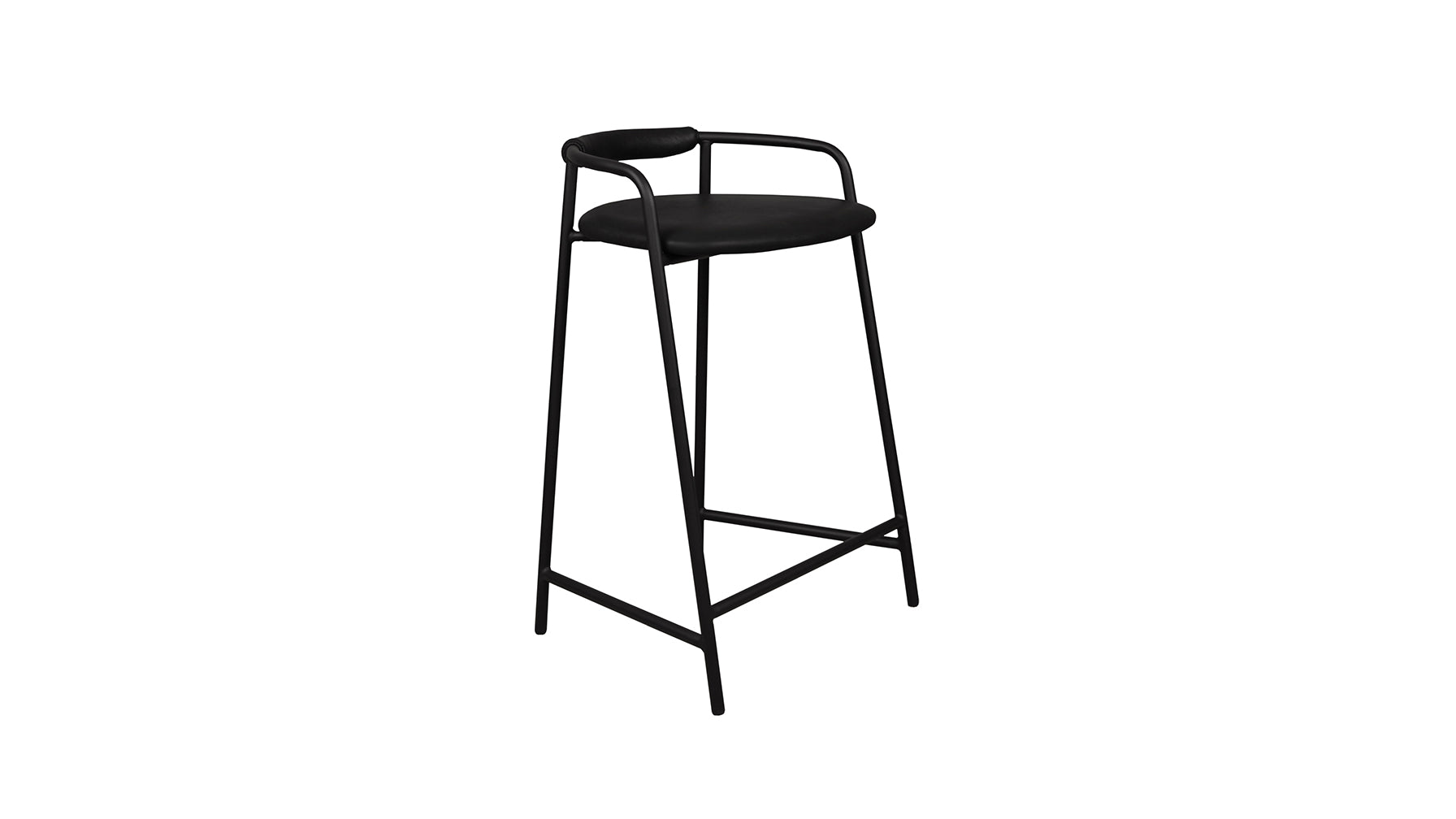 Tabouret de comptoir Slow Mornings, cuir anthracite/métal noir
