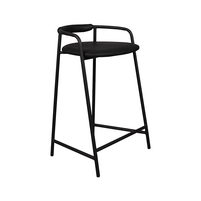 Tabouret de comptoir Slow Mornings, cuir anthracite/métal noir