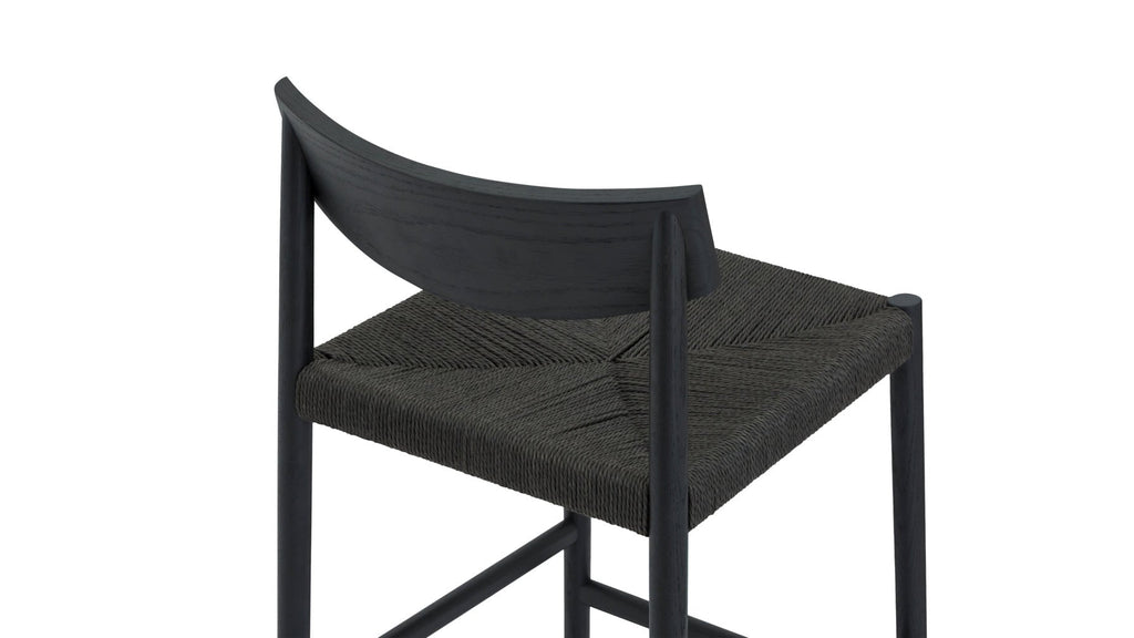 Tabouret de bar pour convives, chêne noir/assise en corde de papier noire
