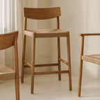 Tabouret de bar pour convives, chêne blanc/assise en corde de papier naturelle