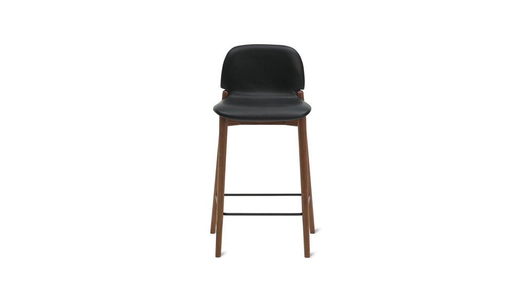 Tabouret de bar pour repas, noyer/cuir noir