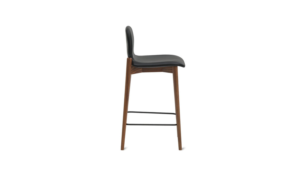 Tabouret de bar pour repas, noyer/cuir noir