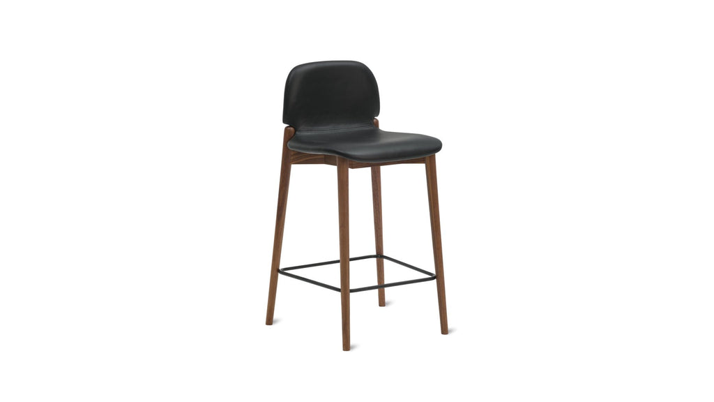 Tabouret de bar pour repas, noyer/cuir noir
