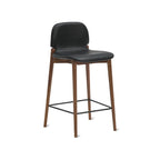 Tabouret de bar pour repas, noyer/cuir noir