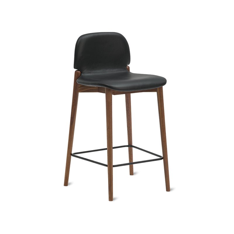 Tabouret de bar pour repas, noyer/cuir noir