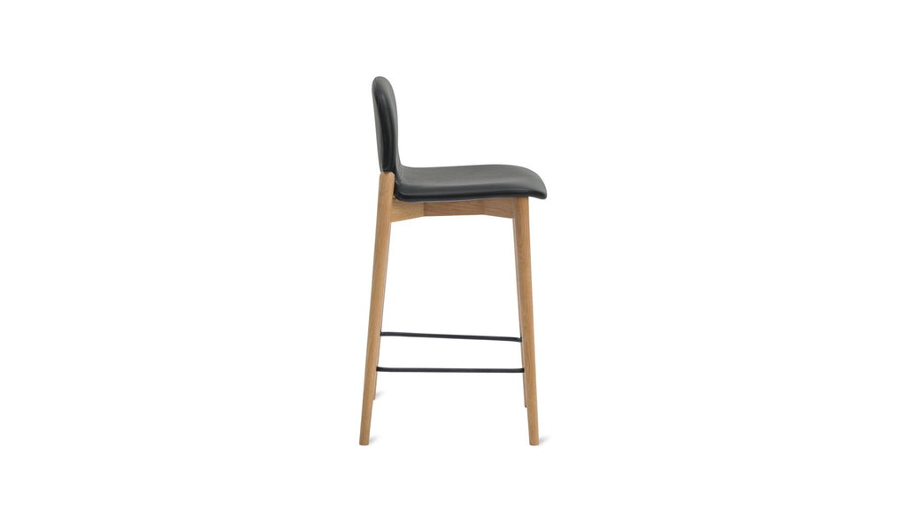 Tabouret de bar pour repas, chêne/cuir noir