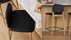 Tabouret de bar pour repas, chêne/cuir noir
