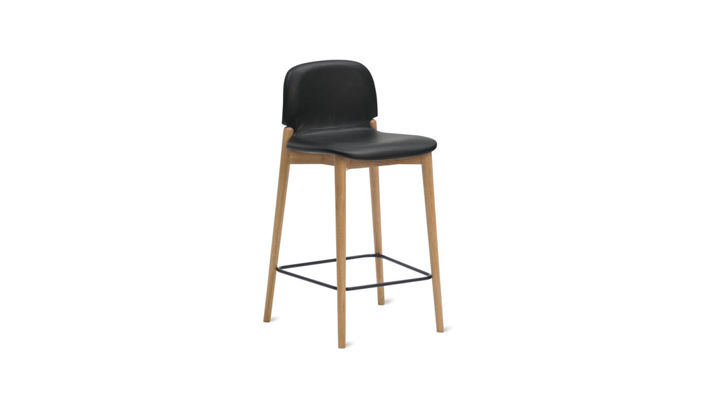 Tabouret de bar pour repas, chêne/cuir noir