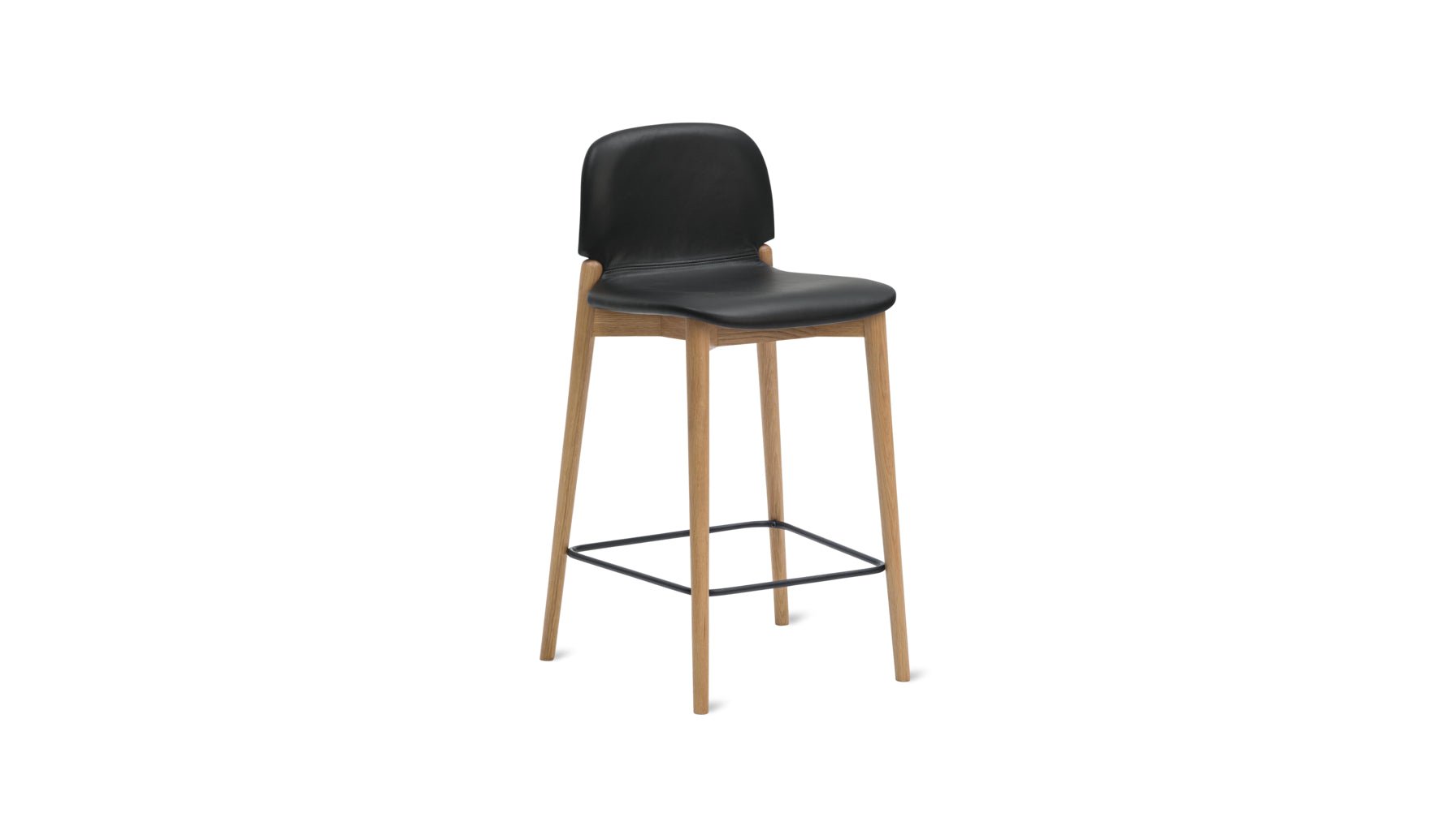 Tabouret de bar pour repas, chêne/cuir noir