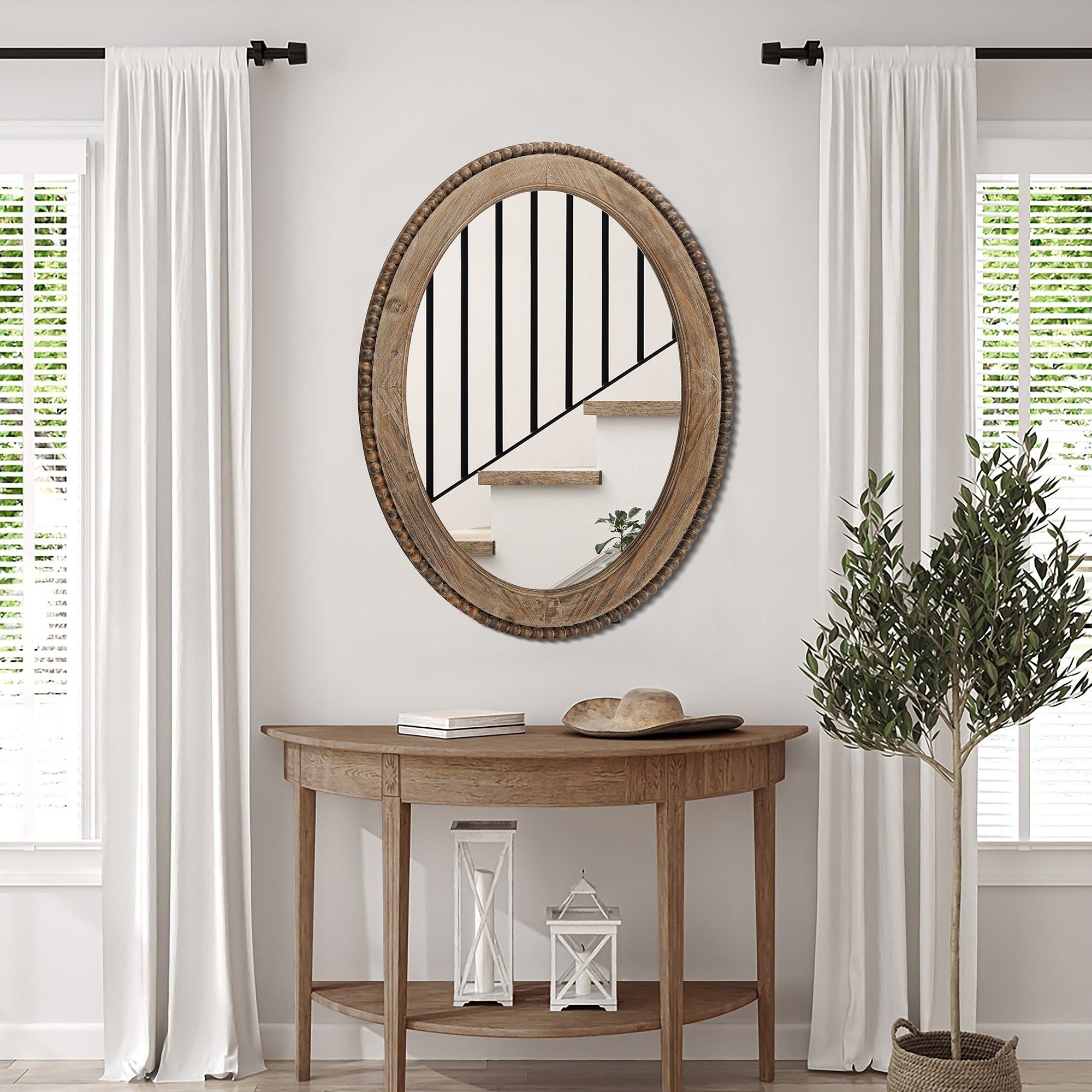 Miroir mural ovale de 81 cm avec cadre en bois Cameo, miroir mural de salle de bain - 31,89 H x 24 L x 1,26 P