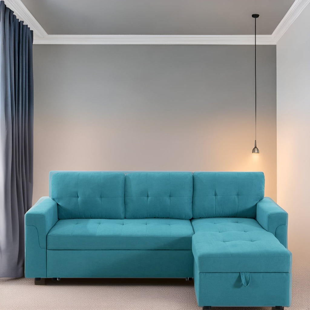 Canapé sectionnel convertible réversible avec lit gigogne, méridienne avec rangement dissimulé et pieds robustes