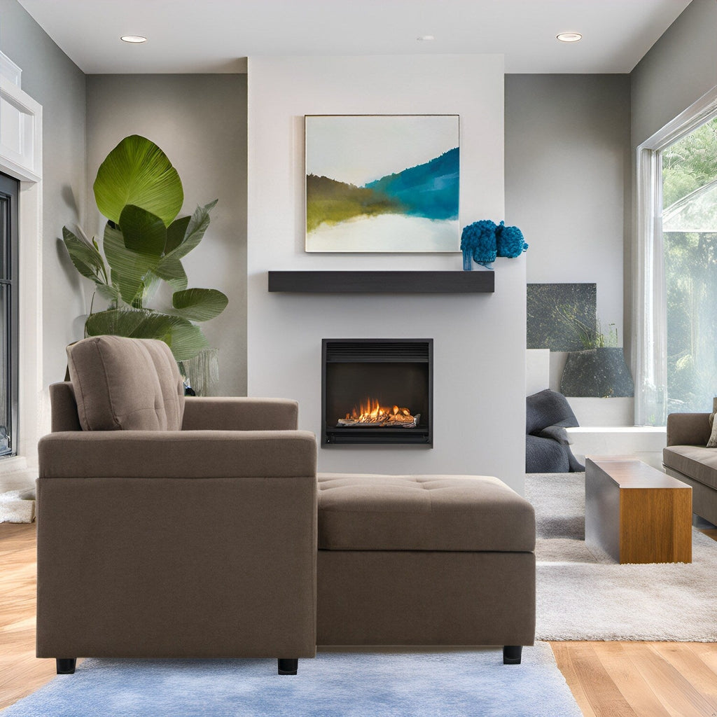 Canapé sectionnel convertible réversible avec lit gigogne, méridienne avec rangement dissimulé et pieds robustes