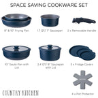 Batterie de cuisine Country Kitchen 16 pièces pour camping-car, en céramique avec poignée amovible, compatible avec le four