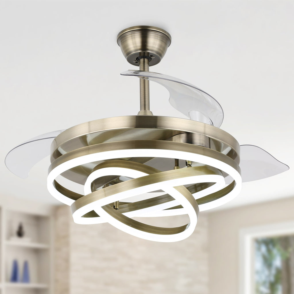 Ventilateur de plafond rétractable Cusp Barn 42 avec lumières et télécommande DIY Forme Fandelier Moderne Silencieux Moteur CC Plafonnier LED