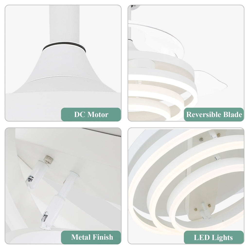 Ventilateur de plafond rétractable Cusp Barn 42 avec lumières et télécommande DIY Forme Fandelier Moderne Silencieux Moteur CC Plafonnier LED