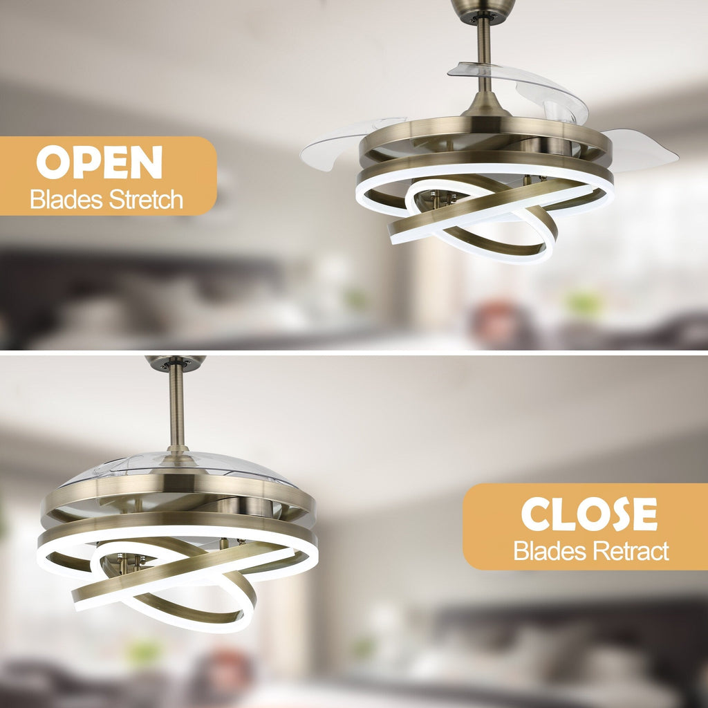 Ventilateur de plafond rétractable Cusp Barn 42 avec lumières et télécommande DIY Forme Fandelier Moderne Silencieux Moteur CC Plafonnier LED