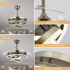 Ventilateur de plafond rétractable Cusp Barn 42 avec lumières et télécommande DIY Forme Fandelier Moderne Silencieux Moteur CC Plafonnier LED