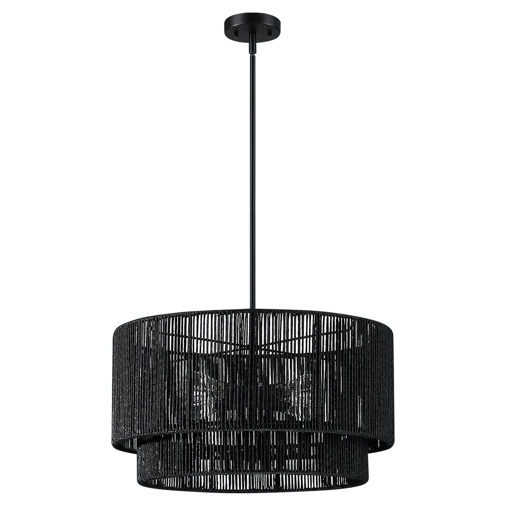 Lustre tambour en rotin noir à 4 lumières Cynthia - 22 po de largeur