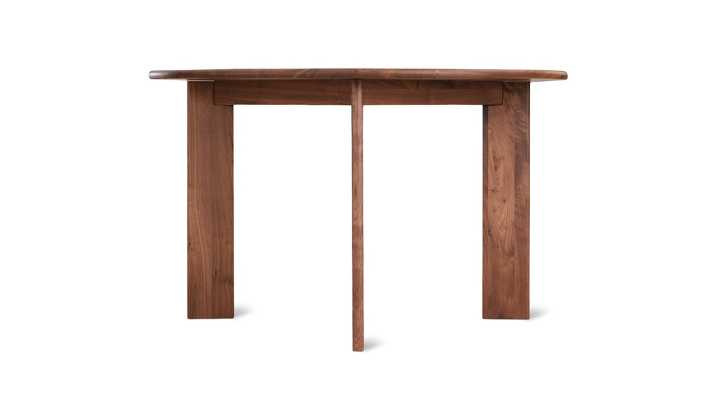 Table de salle à manger ronde à cadre, 4 à 5 couverts, noyer américain