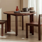 Table de salle à manger ronde à cadre, 4 à 5 couverts, noyer américain