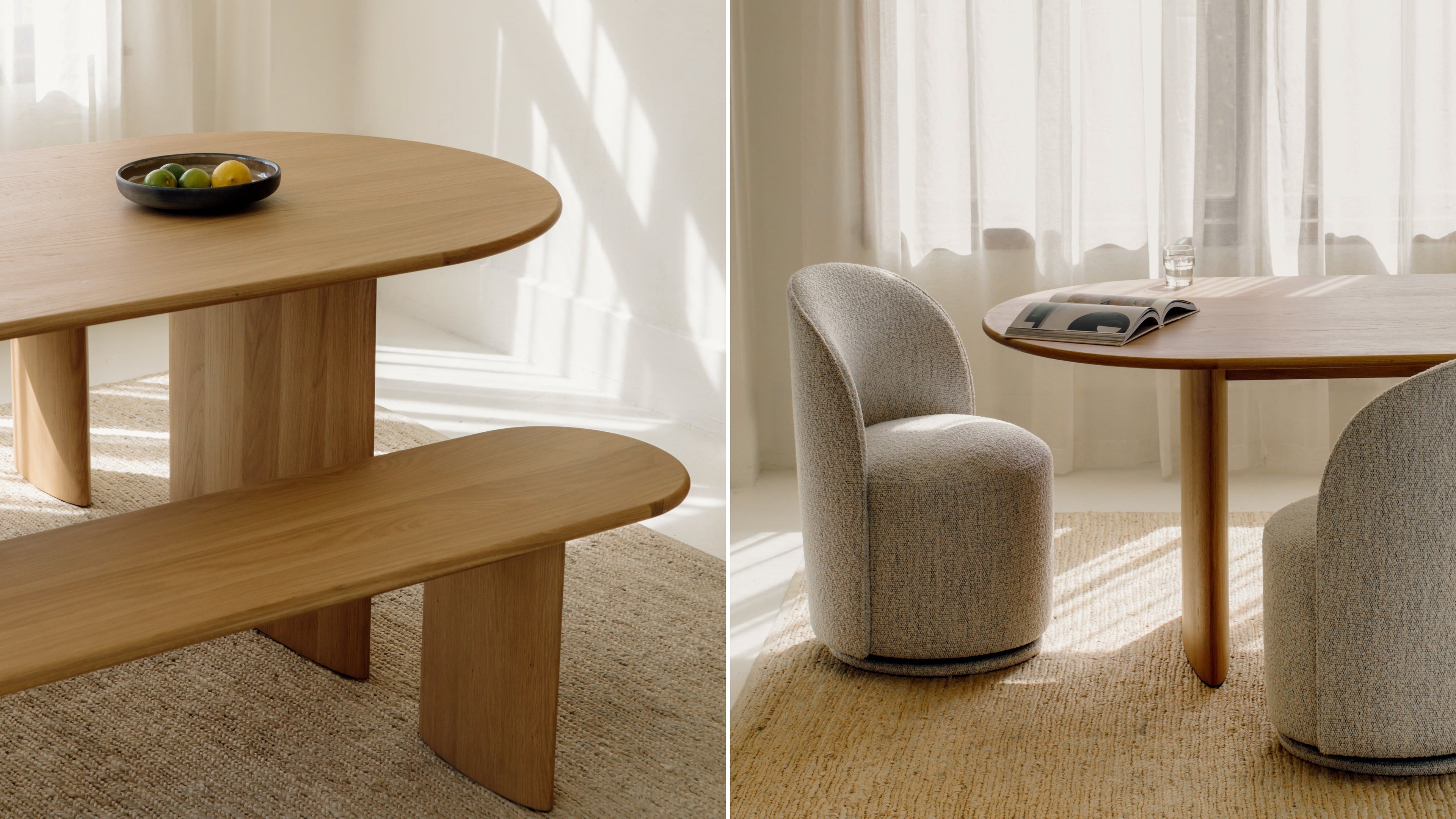 Table de salle à manger Union, 6 à 8 couverts, chêne blanc