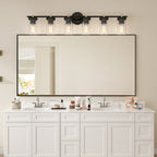 Applique murale de salle de bain Decatur à 6 lumières, style ferme moderne, noir/doré, certifiée UL