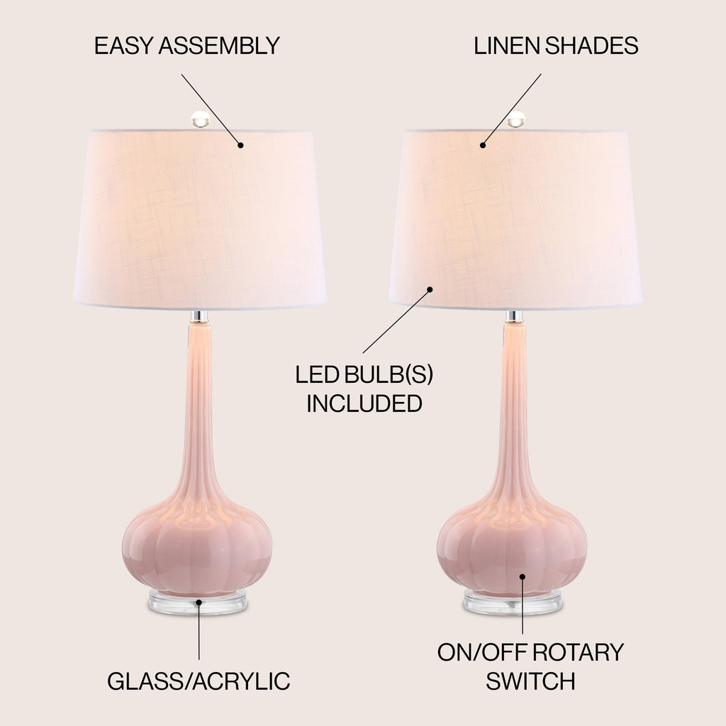 Lampe de table à LED Diamante 28,5 en verre, forme goutte d'eau, rose (lot de 2) par JONATHAN Y