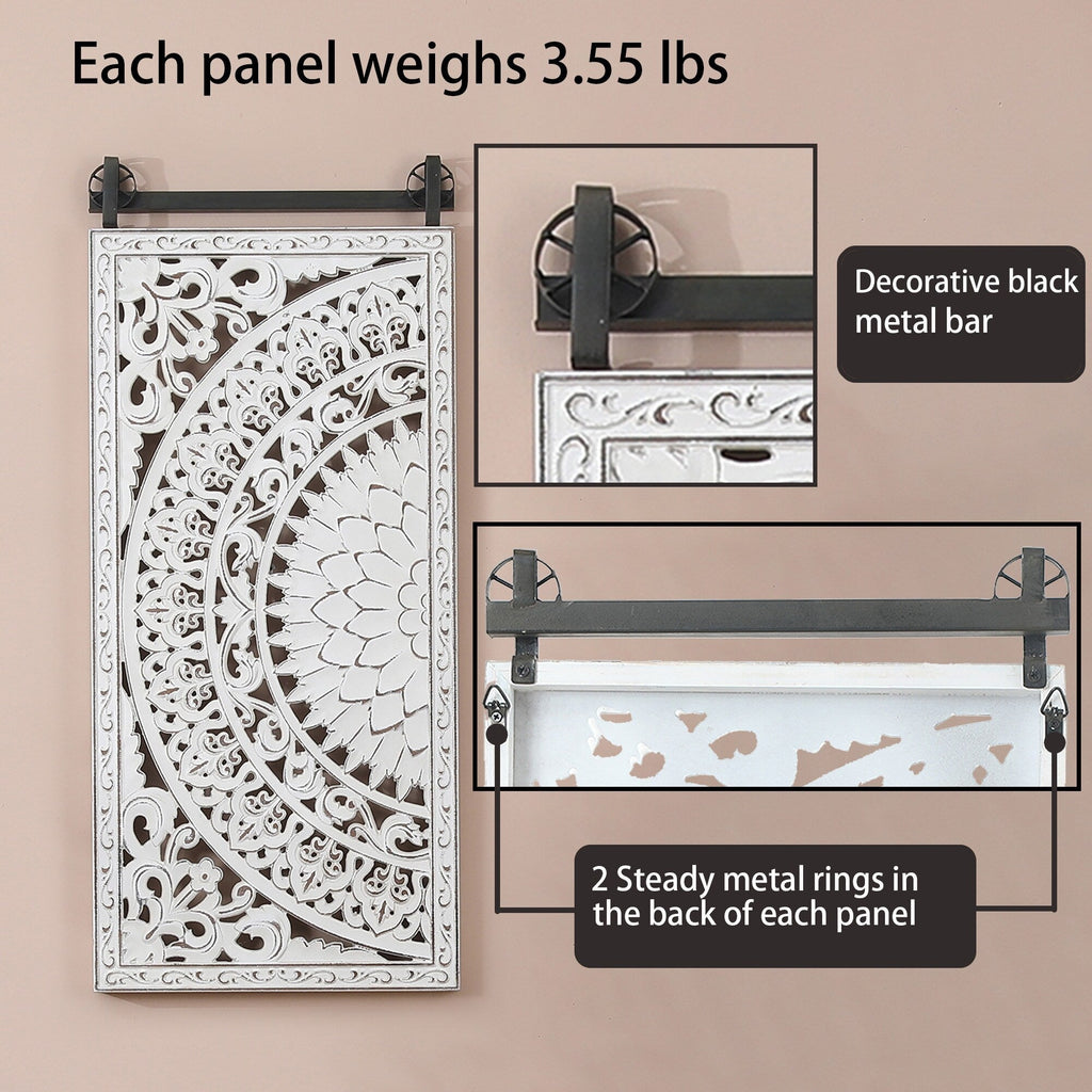 Décoration murale en bois blanc ivoire vieilli avec des accents noirs (lot de 2)