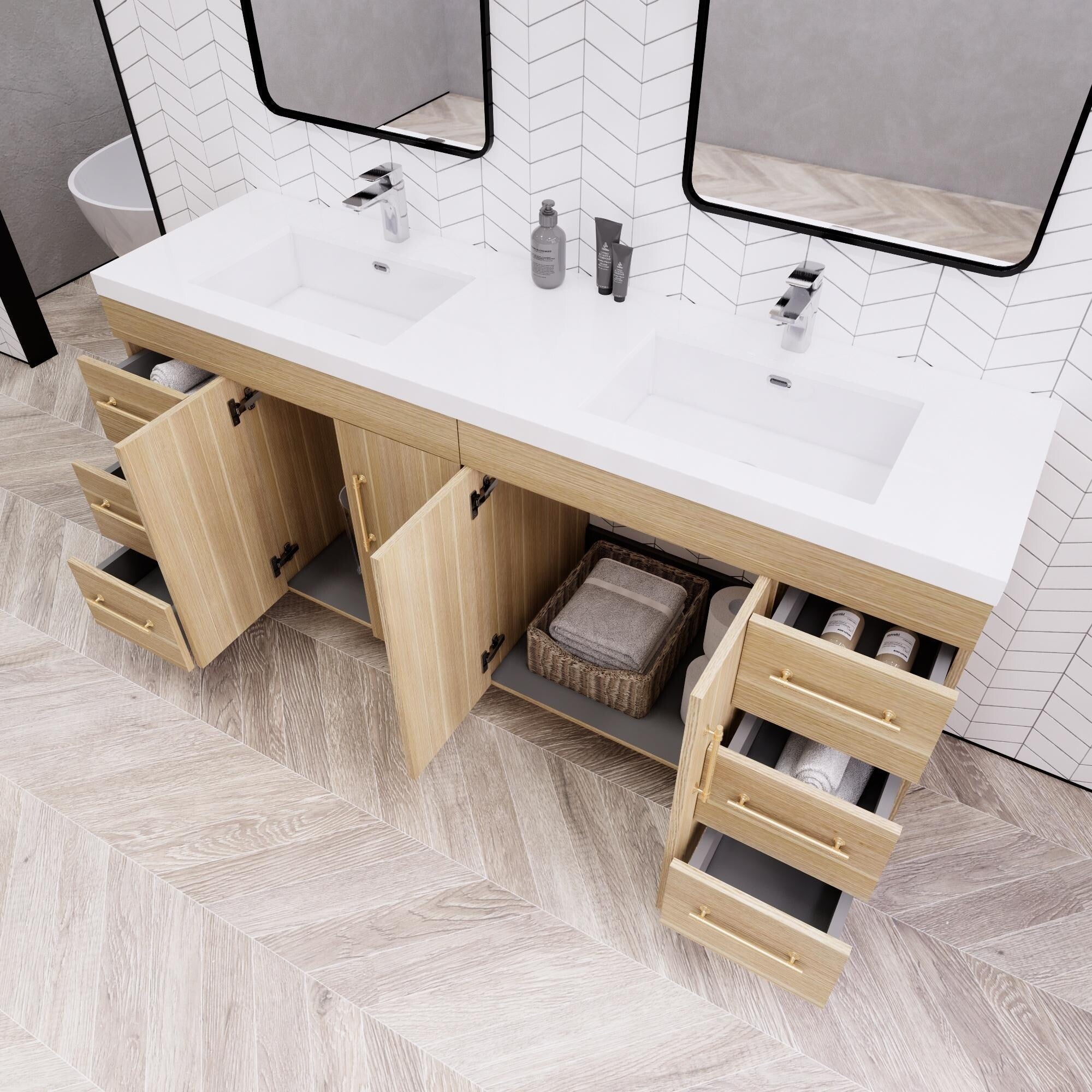 Meuble-lavabo autoportant Eliza de 72 po avec double vasque