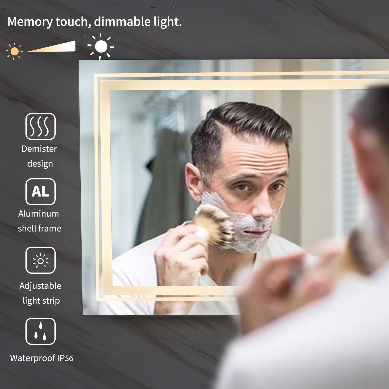 Miroir de salle de bain extra large avec éclairage LED, antibuée, 3 couleurs