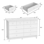 Commode double à 10 tiroirs pour chambre à coucher, commode blanche, grand espace de rangement