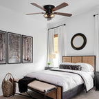 Ventilateur de plafond encastré noir Farmhouse de 48 po à 5 pales en bois à profil bas avec télécommande et kit d'éclairage