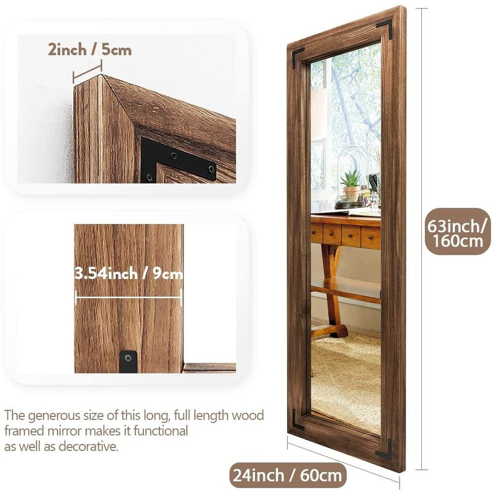 Miroir de sol pleine longueur avec cadre en bois rustique de style ferme - 65 x 24