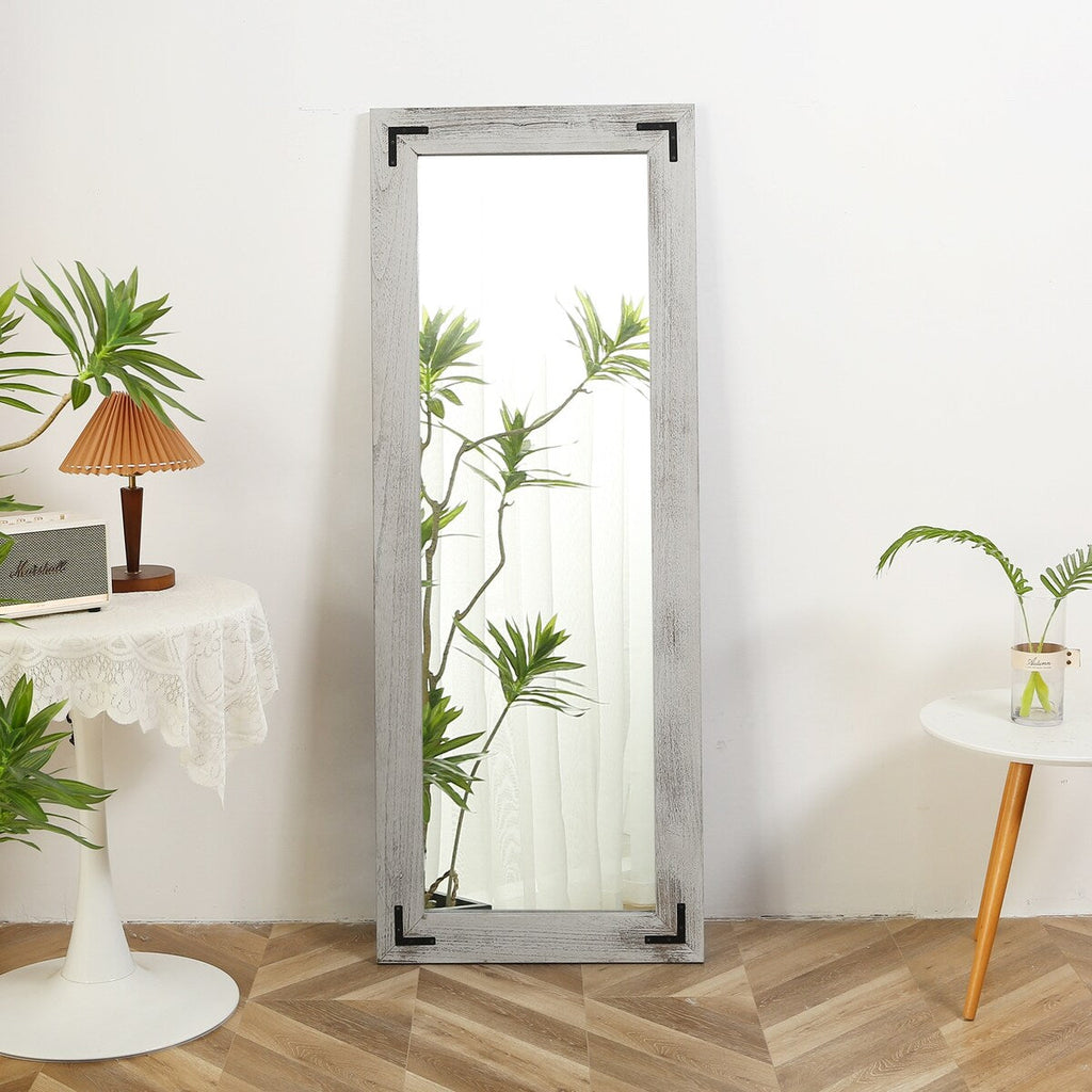 Miroir de sol pleine longueur avec cadre en bois rustique de style ferme - 65 x 24