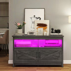 Meuble TV Farmhouse pouvant accueillir jusqu'à 65 téléviseurs avec portes et étagères ouvertes Console multimédia Prise de courant