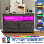 Meuble TV Farmhouse pouvant accueillir jusqu'à 65 téléviseurs avec portes et étagères ouvertes Console multimédia Prise de courant