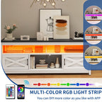 Meuble TV Farmhouse pouvant accueillir jusqu'à 65 téléviseurs avec portes et étagères ouvertes Console multimédia Prise de courant