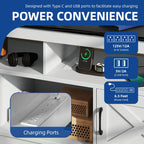 Meuble TV Farmhouse pouvant accueillir jusqu'à 65 téléviseurs avec portes et étagères ouvertes Console multimédia Prise de courant