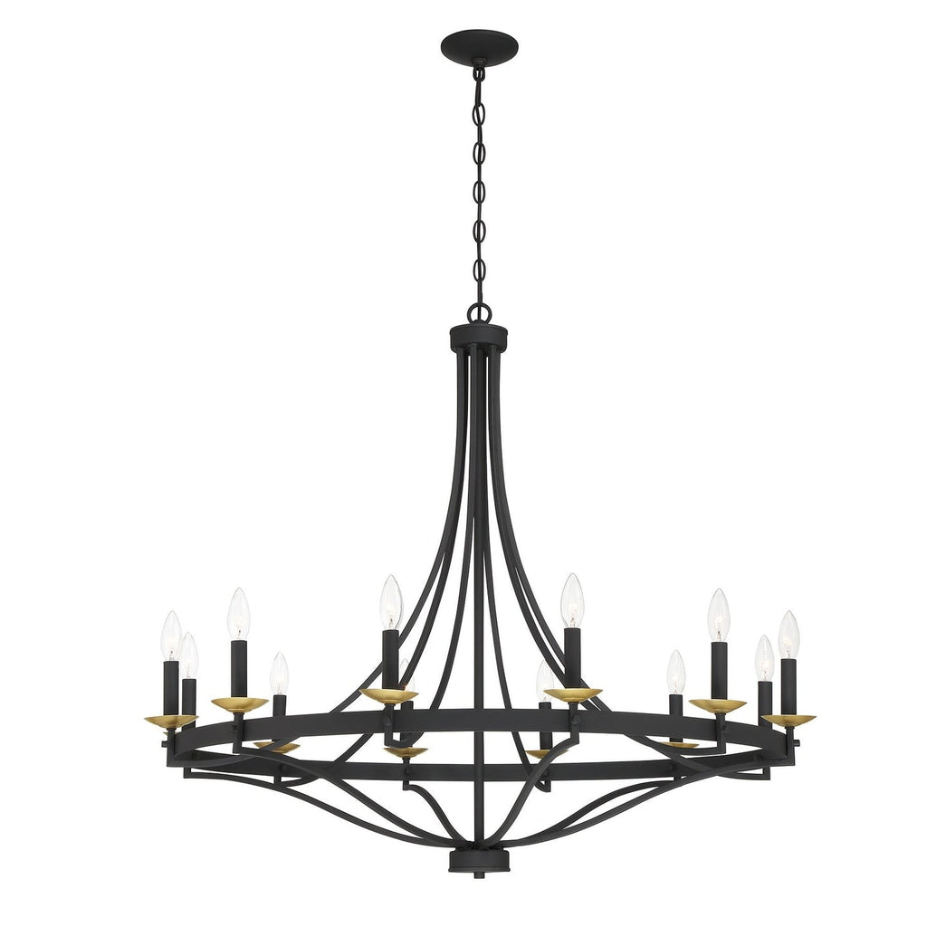 Lustre Empire à 12 lumières de style ferme moderne Fidenza avec roue de chariot et UL - D40'' * H135''