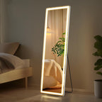 Miroir de sol avec éclairage LED, miroir pleine longueur 64 x 21 avec support, miroir suspendu, miroir mural, miroir intégral